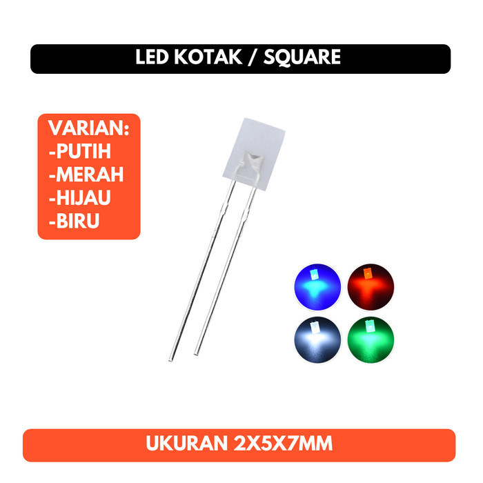 LED Kotak 2x5x7mm Square Merah Putih Hijau Biru Transparant Transparan