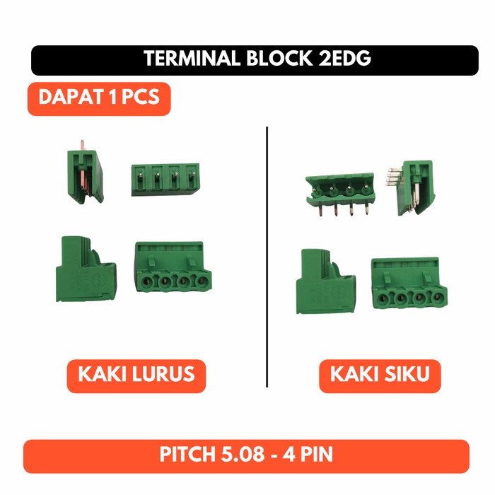 Terminal Block 4P 2EDG Pitch 5.08 4 Pin Konektor Blok Kaki Siku Lurus