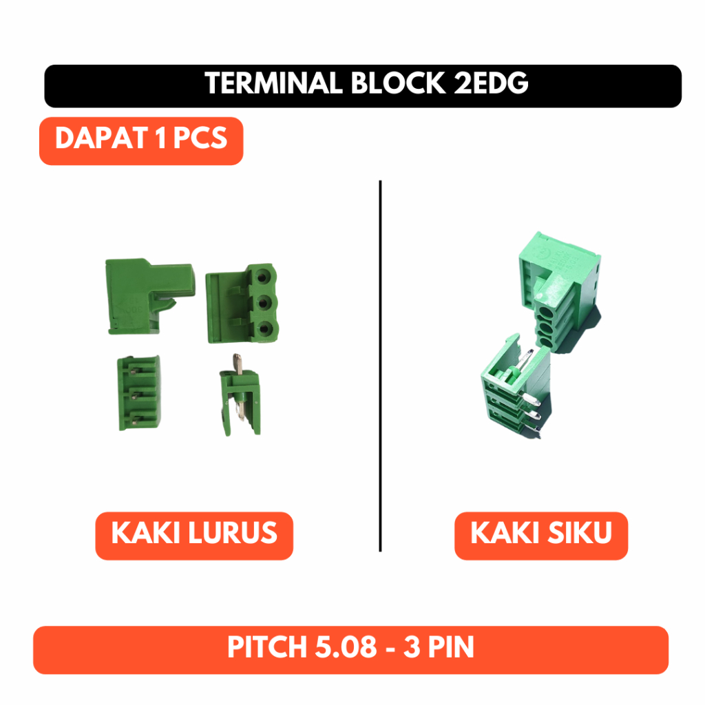 Terminal Block 3P 2EDG Pitch 5.08 3 Pin Konektor Blok Kaki Siku Lurus