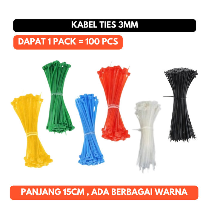 Kabel Ties 3mm 15cm Cable 100Pcs Merah Kuning Hijau Biru Putih Hitam