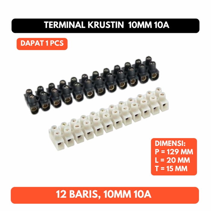 Terminal Krustin 10mm 10A Block 12Pole 12P 12 P 10 A Blok Mounted