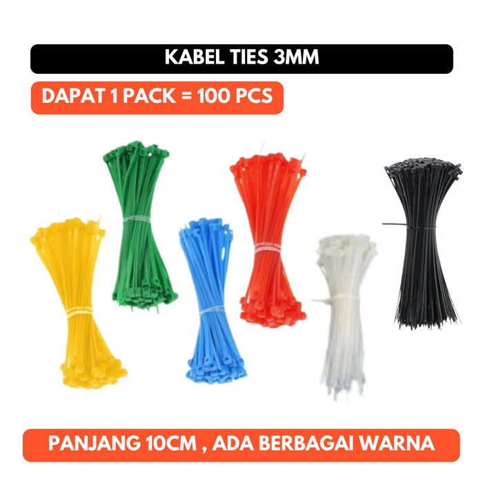 Kabel Ties 3mm 10cm Cable 100Pcs Merah Kuning Hijau Biru Putih Hitam