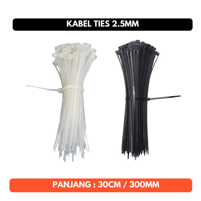 Kabel Ties 2.5mm 30cm 300mm Tis Cable tie 30 cm 300 mm Hitam Putih 100 Pcs