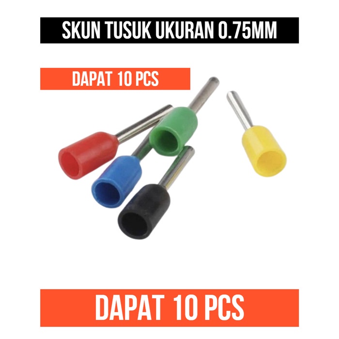Skun Tusuk 0.75 mm 0.75mm Ferrules Terminal blok Crimp Pin 10 pcs