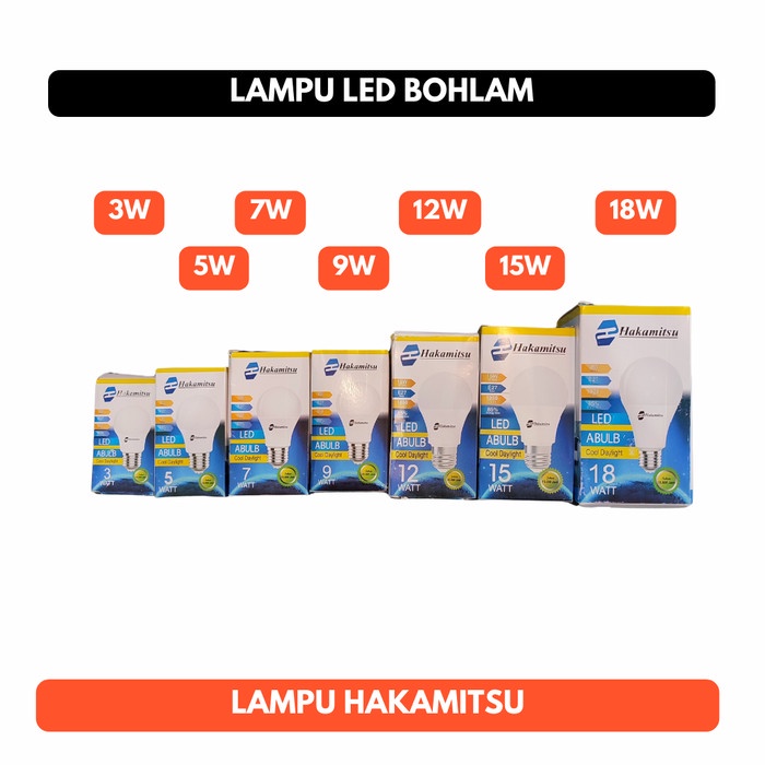 Lampu 3W 5W 7W 9W 12W 15W 18W Hakamitsu LED Bohlam Putih 220V