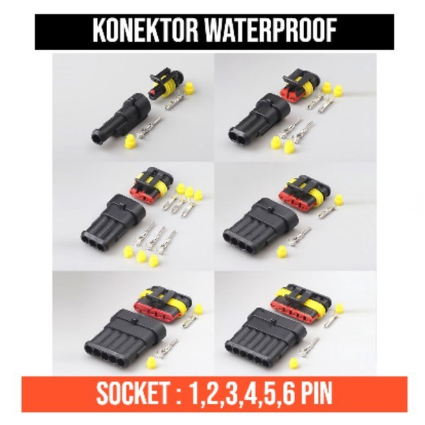 Connector Konektor Waterproof 1 2 3 4 5 6 Pin Soket Socket Anti Air Motor Mobil 1P 2P 3P 4P 5P 6P