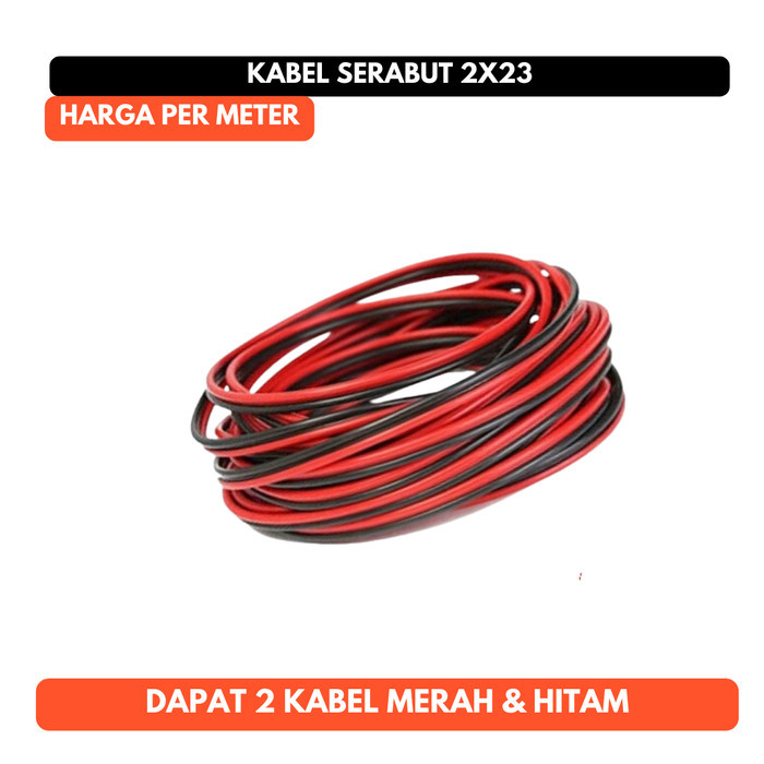 Kabel Listrik Serabut Tembaga 0,5 mm Merah Hitam Double 2x23 Kabel 2x23