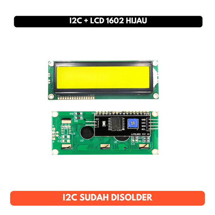 I2C LCD 1602 16x2 Background Hijau Tulisan Putih 2x16 Sudah Solder