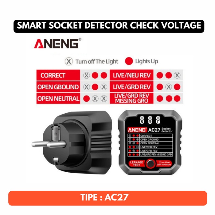 Tes Colokan Listrik Cek Smart Socket Detector Stop Kontak Tester AC27