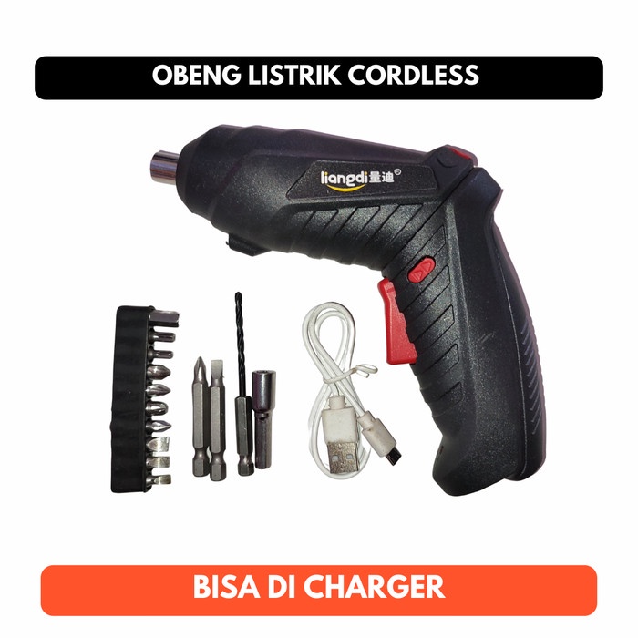 Obeng Listrik Cordless Screwdriver 2 in 1 Bisa Di Charger Bor Mini
