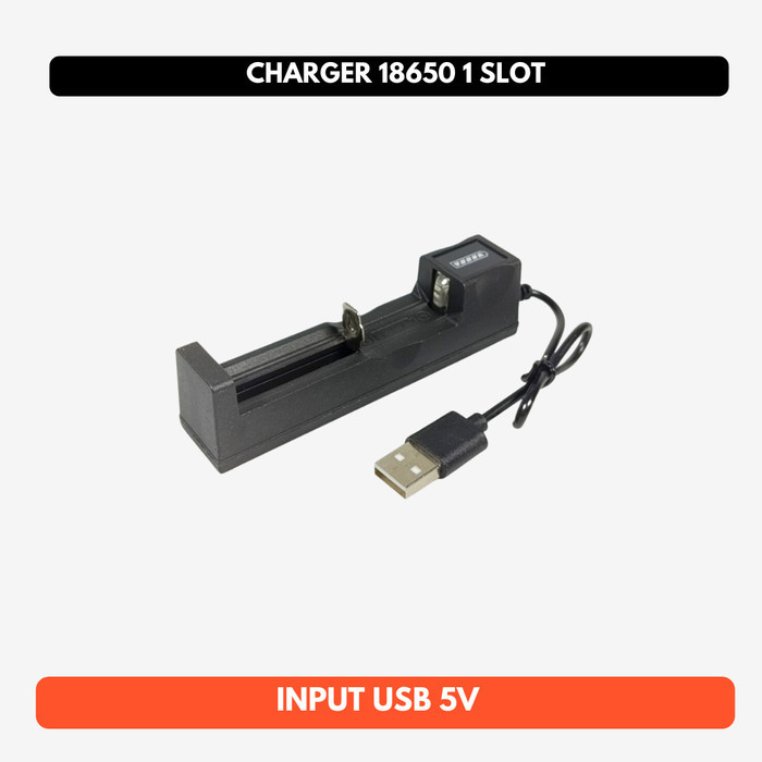 Charger Baterai 18650 USB 5V 5 Volt 1 Slot + Kabel Battery Laptop Power Bank Litium