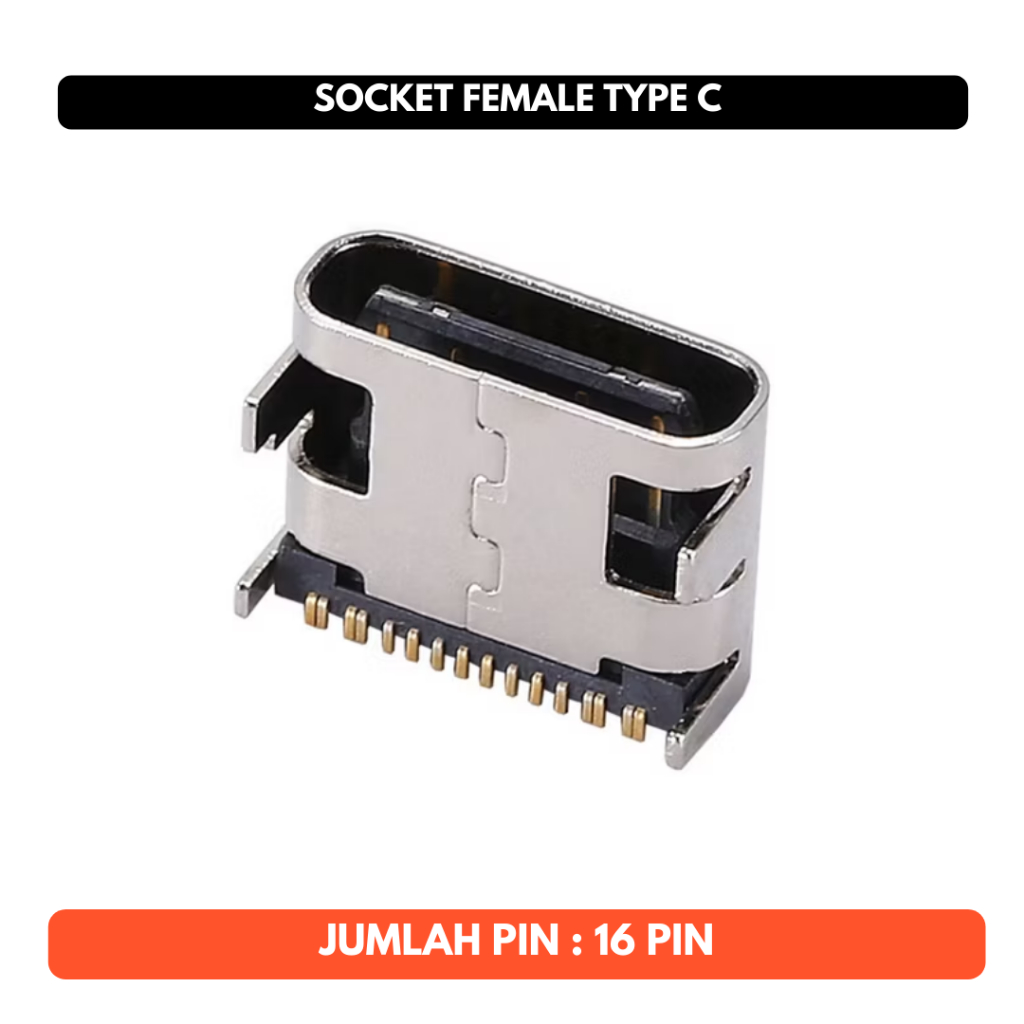 Socket Type C 16P 16 Pin Soket Konektor USB Kosong Tipe Female Connector