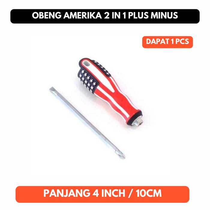 Obeng Amerika Plus Minus 4 inch 10cm 2 IN 1 Bolak Balik Kembang