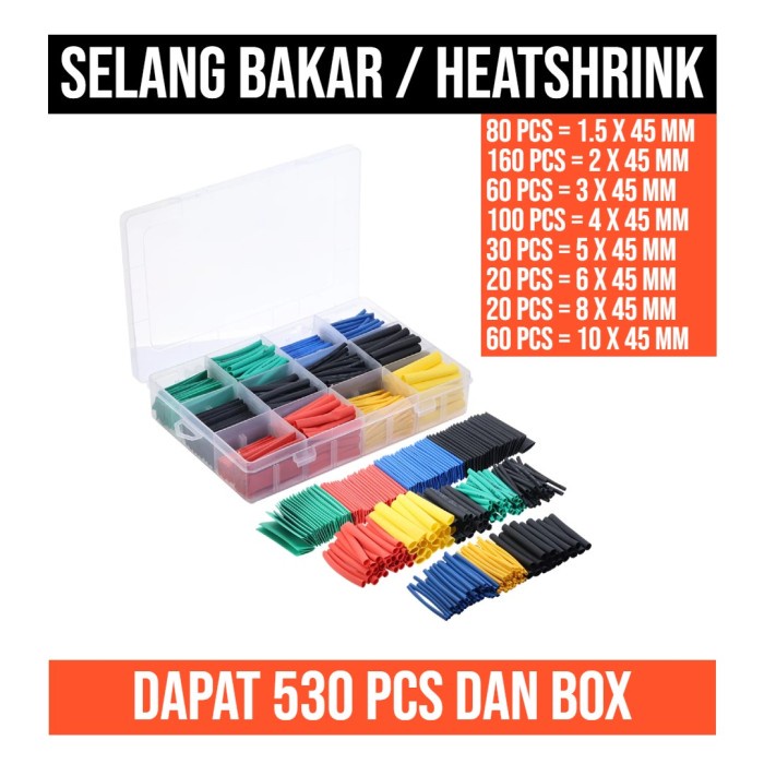Selang Bakar 530pcs 530 pcs Heatshrink Heat Shrink Isolasi Bakar + Box