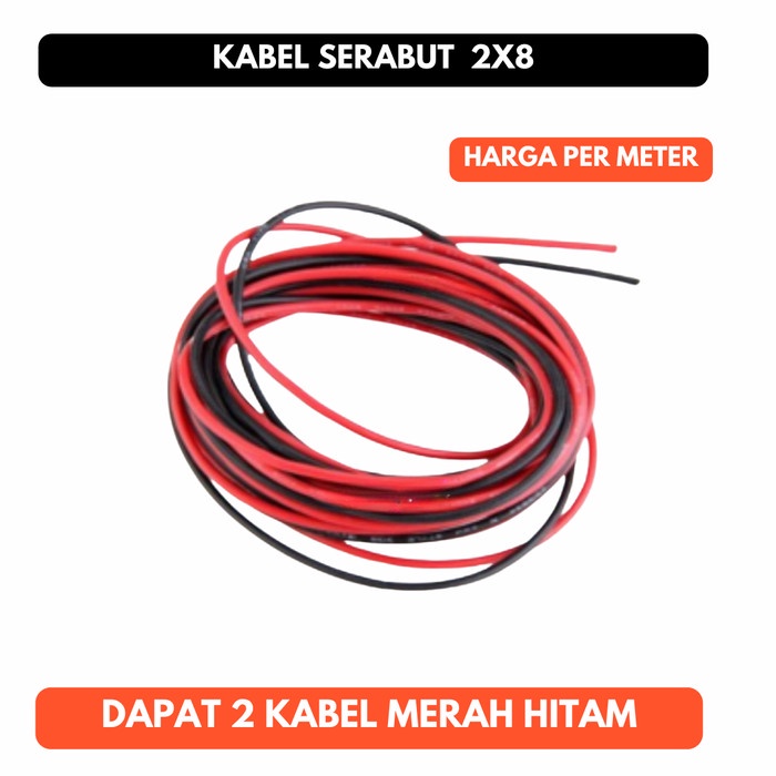 Kabel Listrik Serabut Tembaga 0,12 mm Merah Hitam Double 2x8 Kabel 2x8