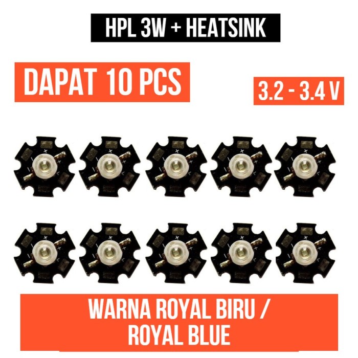 Lampu HPL 3W Royal Blue Biru Heatsink High Power LED 3 Watt W 10 Pcs