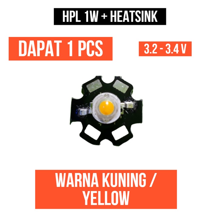Lampu HPL 1W Kuning Heatsink High Power LED Yellow 1 Watt W Star 1 Pcs