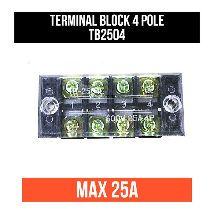 Terminal Block TB2504 TB-2504 4Pole 4P 4 P 25A Blok Panel Mounted