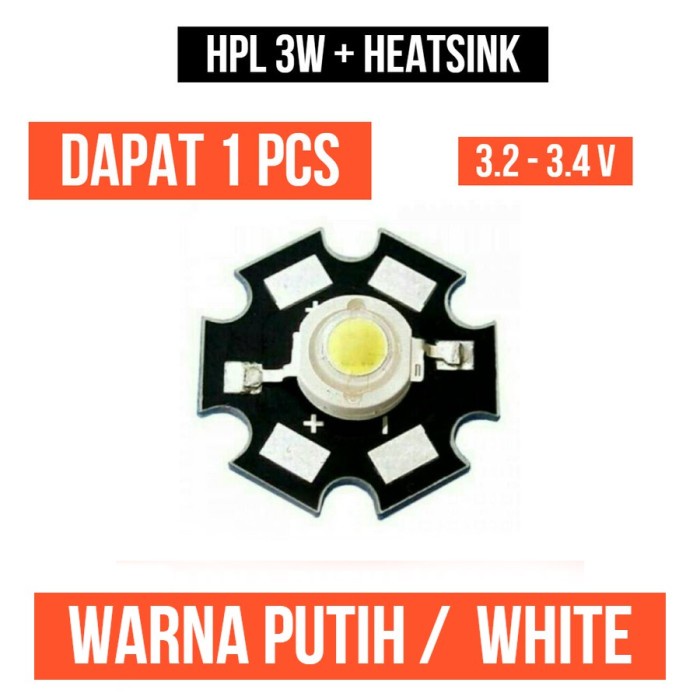 Lampu HPL 3W Putih Heatsink High Power LED White 1 Pcs 1Pcs