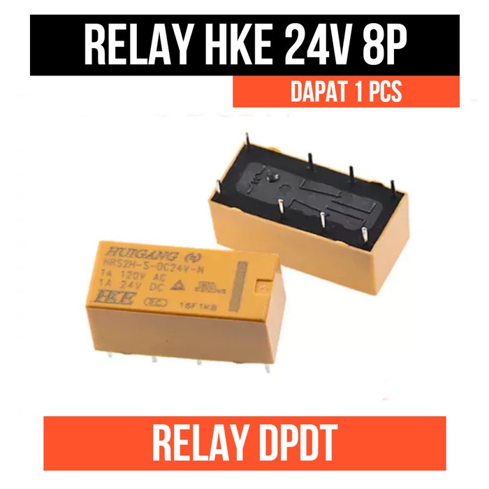 Relay 24V 8P HKE DPDT 24 V 24 volt 8 Pin Kaki max arus 2A 2 ampere