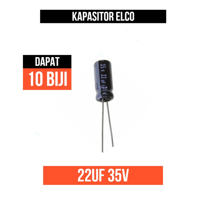 Kapasitor Elco Capacitor 22uf 22u f 22 uf 35V 35 V Elektrolit 10 pcs