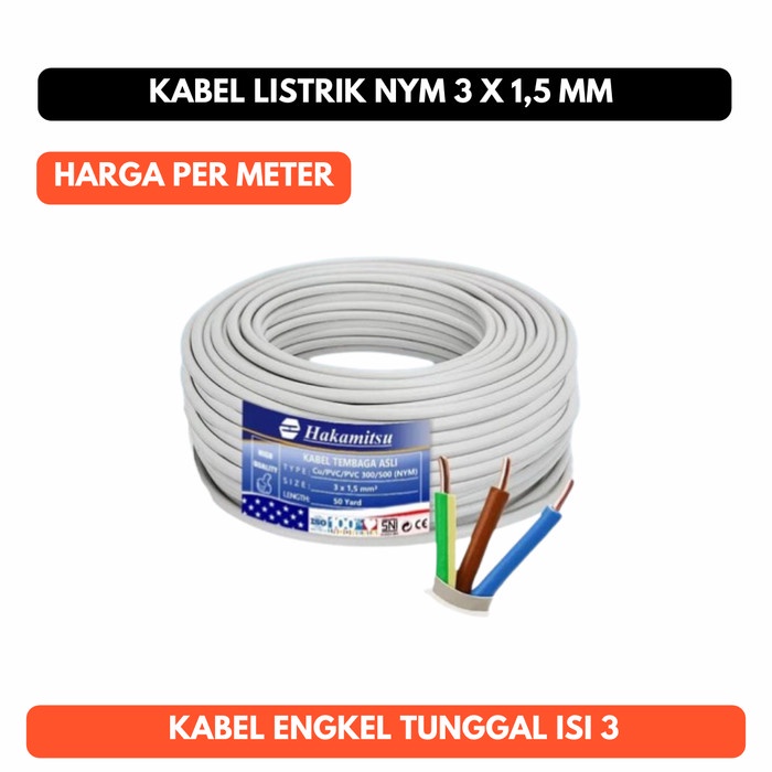 Kabel Engkel Tunggal Isi 3 Listrik NYM Ukuran 1,5mm 1.5mm Tembaga SNI