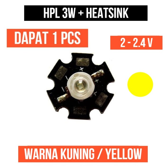 Lampu HPL 3W Kuning Heatsink High Power LED Yellow 3 Watt W Star 1 Pcs