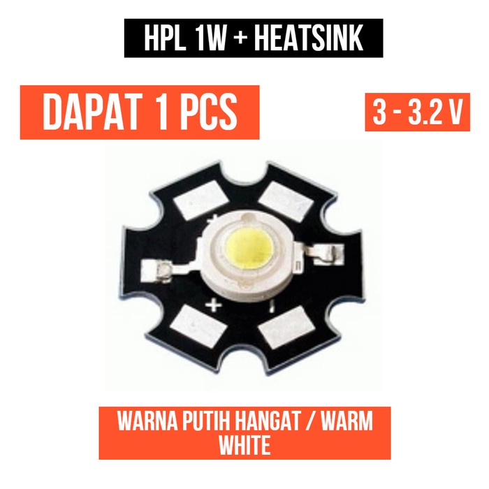 Lampu HPL 1W Putih Hangat Heatsink High Power LED Warm White 1 Pcs
