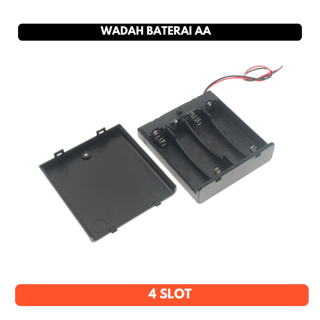 Tempat Baterai AA 4 slot 4ch Seri 4 Channel Holder Wadah Ukuran + Cover dan Kabel