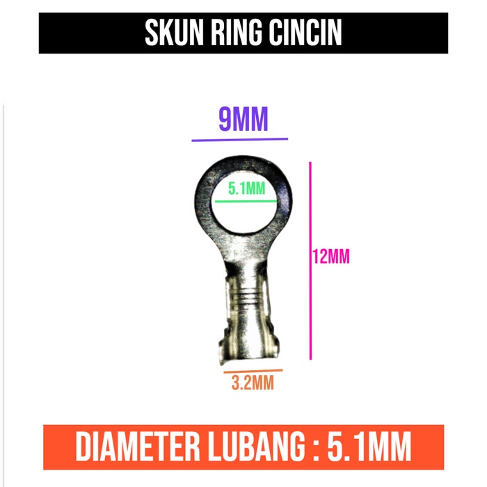 Skun Ring 5mm 5 mm CIncin Terminal Baut Bulat Kabel Lobang O Cable