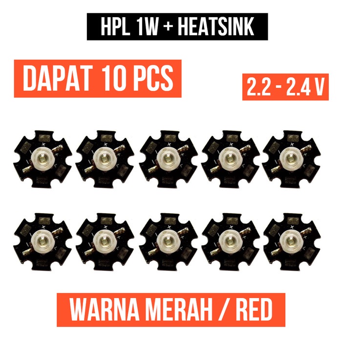 Lampu HPL 1W Merah Heatsink High Power LED Red 1 Watt W Star 10 Pcs