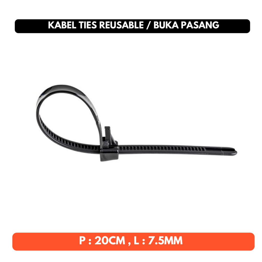 Kabel Ties Buka Pasang Bongkar 20cm Cable Tie Reusable Releasable Bisa Pakai Ulang