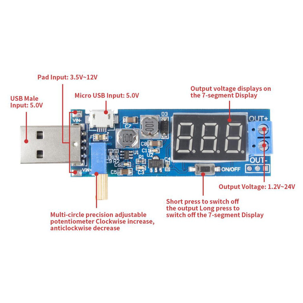 Module Auto Buck Boost Converter Step Down Step Up XY-UP USB display