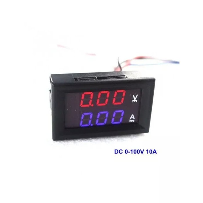 Voltmeter Volt Meter Ampere Meter Digital 2 Kabel 100 v 10 A Merah Biru