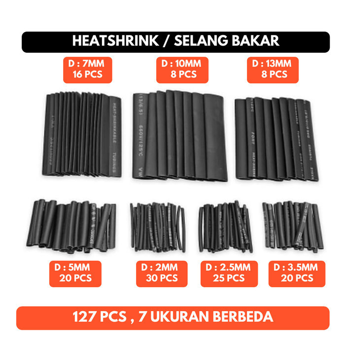 Selang Bakar 127pcs 127 pcs Heatshrink Heat Shrink Isolasi Bakar