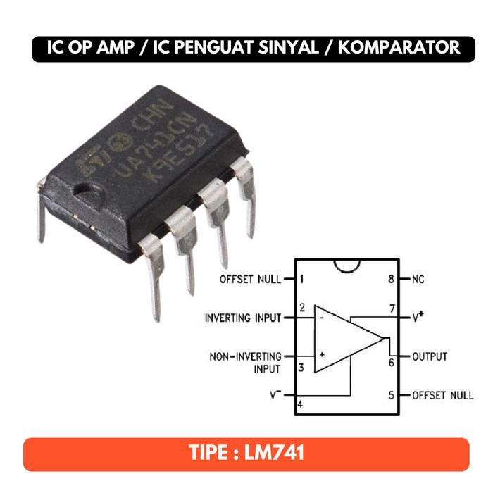 Ic UA741 UA 741 LM741 Dip-8 Op Amp OpAmp Penguat Sinyal Komparator Operational Amplifier