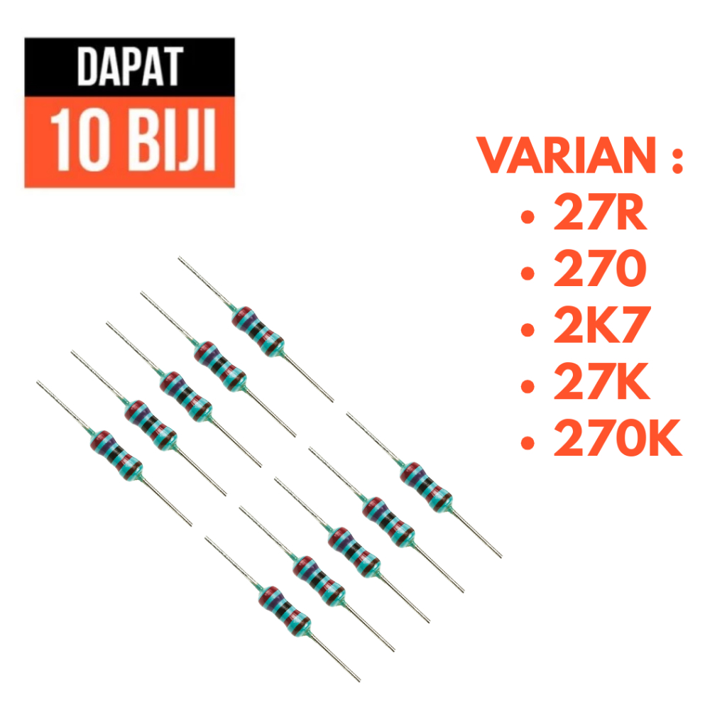 resistor 1/4 watt 1/4W 0.25w 0.25 W 27 27R 270 2K7 27K 270K OHM