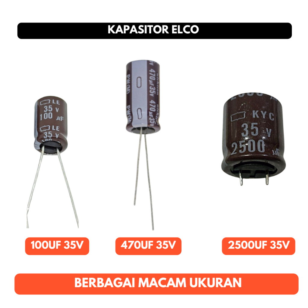 Kapasitor Elco Capacitor 100uf 470uf 2500uf 100 470 2500 uf 35V 35 V Elektrolit