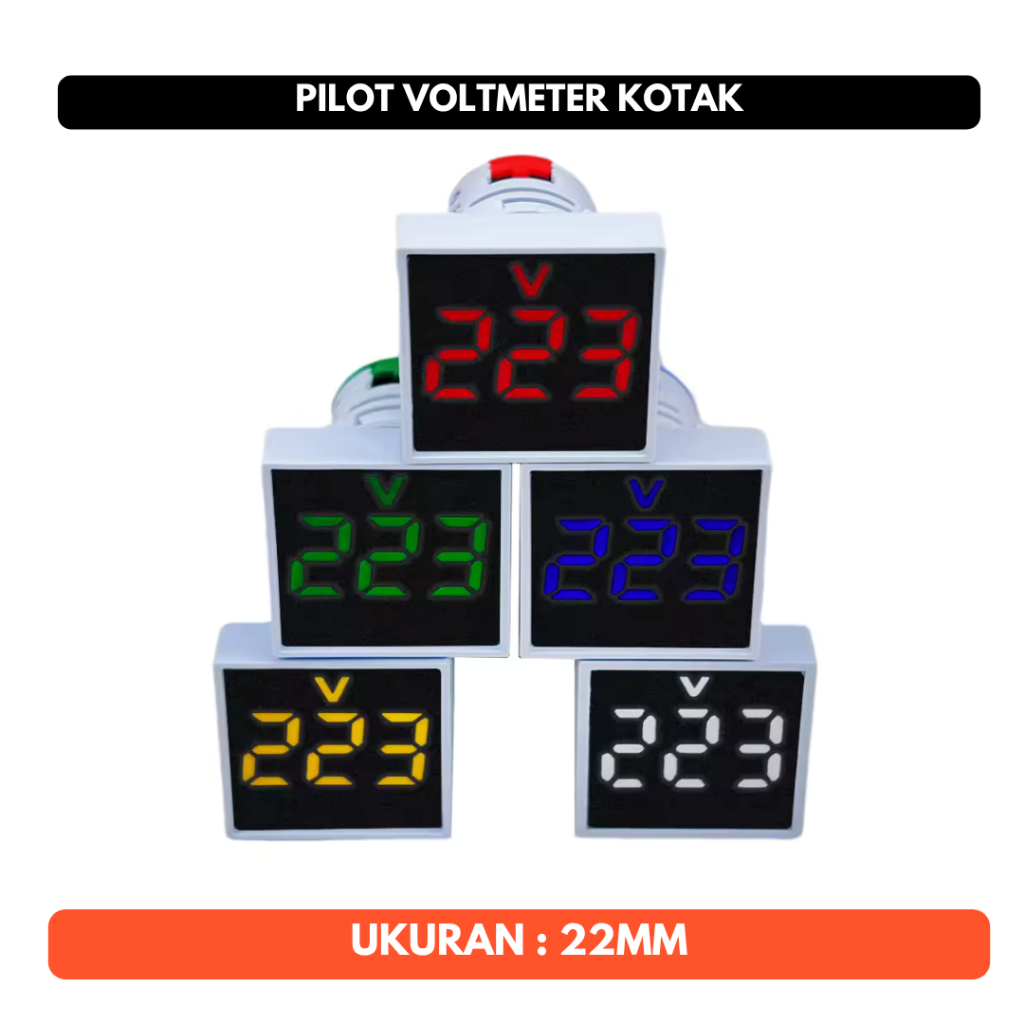 Lampu Pilot Kotak Persegi Voltmeter Volt Meter PLN 220 v 220v AC Indikator LED 22mm
