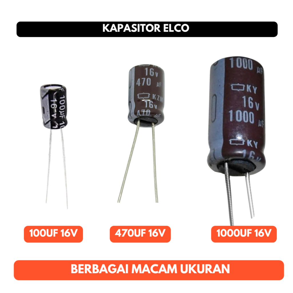 Kapasitor Elco Capacitor 100uf 470uf 1000uf 100 470 1000 uf 16V 16 V Elektrolit