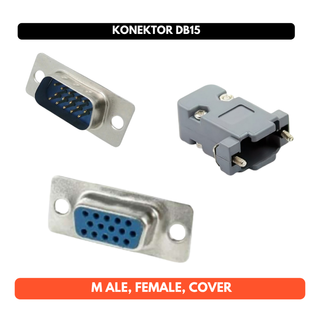 Konekor DB15 Male Female Cover Tutup RS232 Connector DB 15 Serial Communication Komunikasi VGA Proyektor
