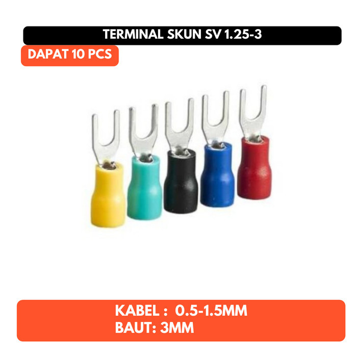 Skun Garpu Y SV1.25-3 SV 1.25-3 Konektor Terminal Kabel Listrik Baut 3mm 10 pcs