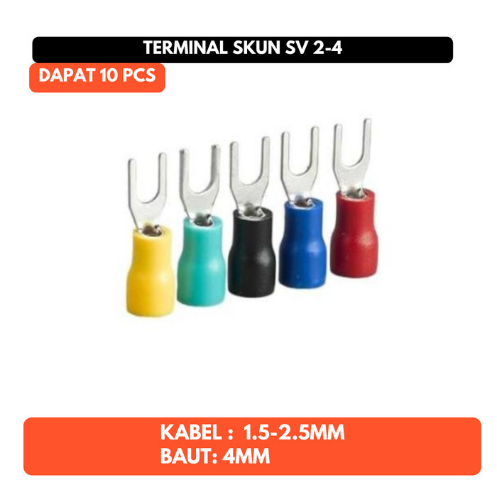 Skun Garpu Y SV2-4 SV 2-4 Konektor Terminal Kabel Listrik Baut 4mm 10 pcs