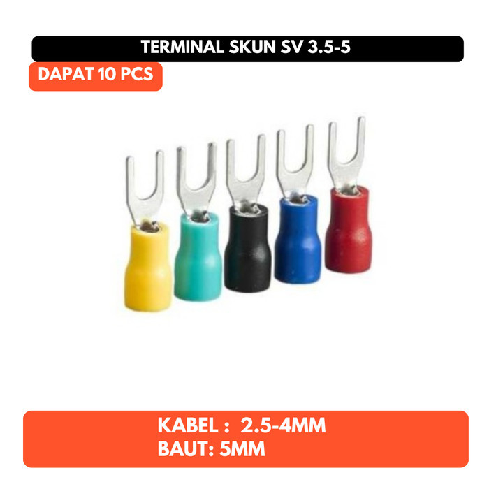 Skun Garpu Y SV3.5-5 SV 3.5-5 Konektor Terminal Kabel Listrik Baut 5mm 10 pcs