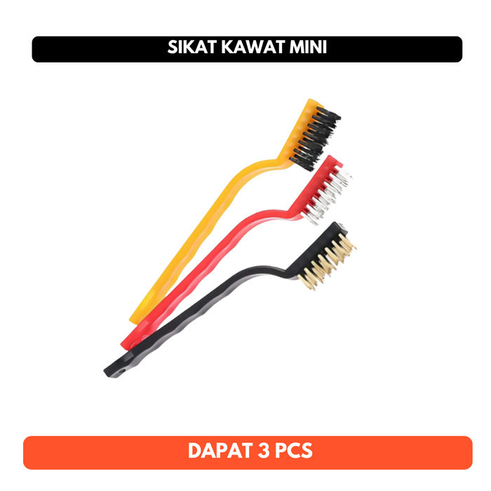 Sikat Kawat Set 3 pcs in 1 Mini 3pcs Wire Brush Kuningan Baja Nylon Metal Brass Wire Brush