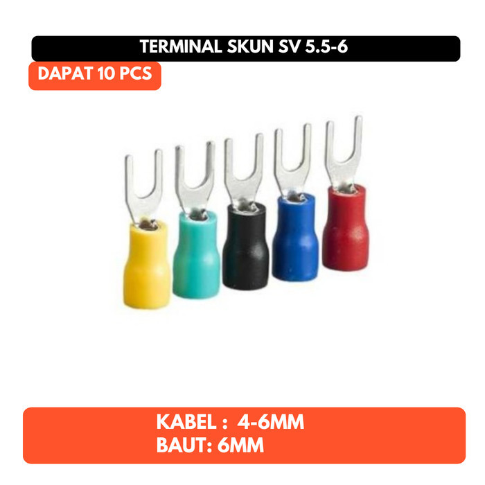 Skun Garpu Y SV5.5-6 SV 5.5-6 Konektor Terminal Kabel Listrik Baut 6mm 10 pcs