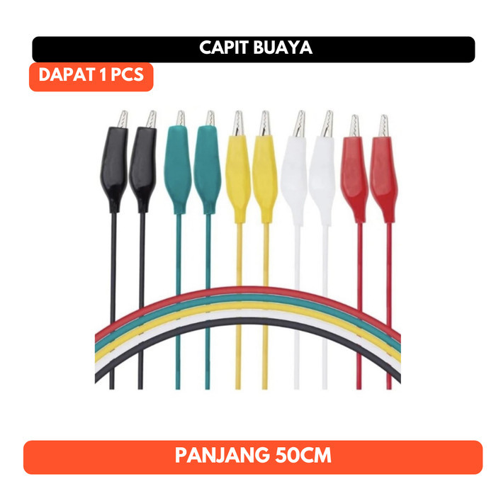 Kabel Capit Buaya 50cm Power Supply Jepitan Klip Jepit Merah Hitam Putih Hijau Kuning