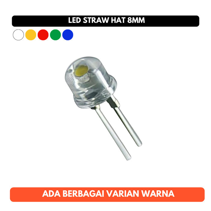 Lampu Led Straw Hat 8mm  8 mm Putih Kuning Merah Hijau Biru