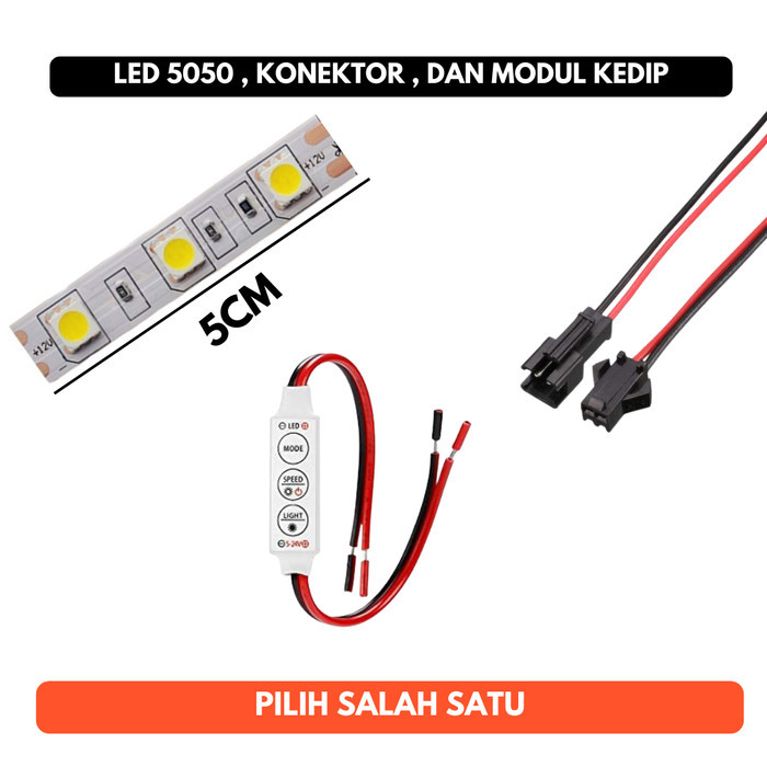 Lampu 5050 3 Led Mata Variasi Putih Merah Kuning Hijau Biru 12V Kontroler Kabel JST SM 2P 2 Pin
