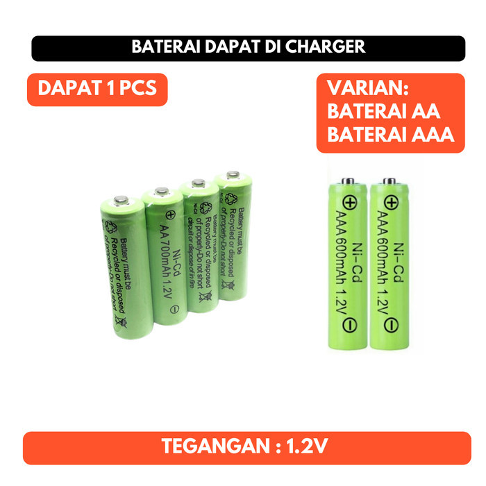 Baterai AA A2 AAA A3 1.2V 1,2V 1.2 1,2 Volt Remot TV AC Jam Rechargeable Battery Batere Charger